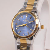 Two Tone Golden Chain Womans Watch Blue Dial